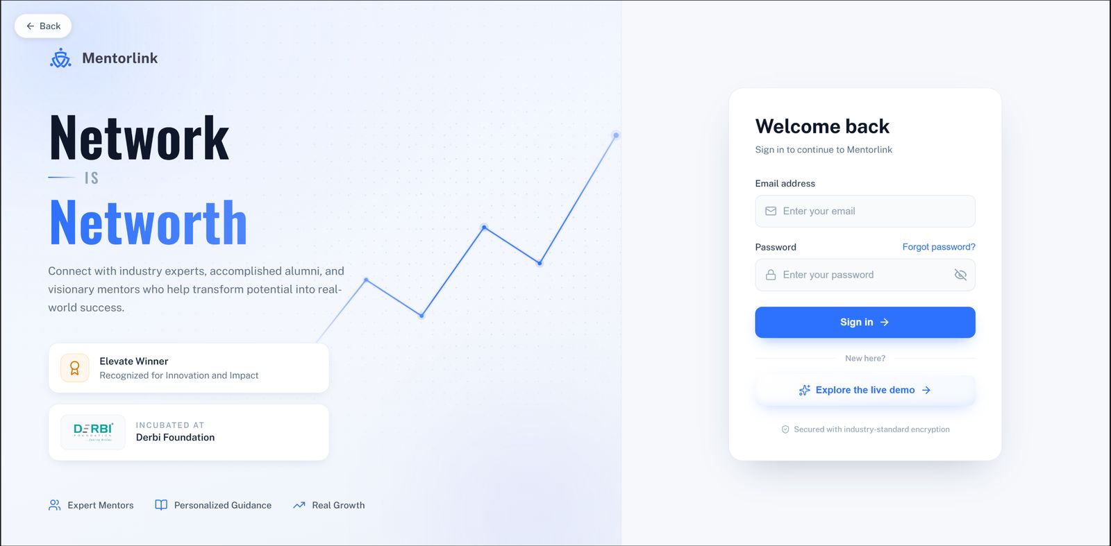 MentorLink sign in page