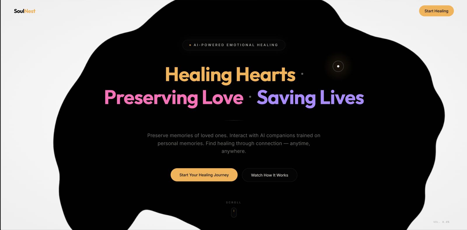 SoulNest landing page, hidden until launch